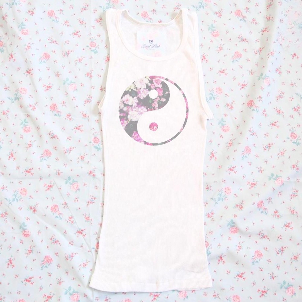 y2k floral yin yang graphic tank top white
